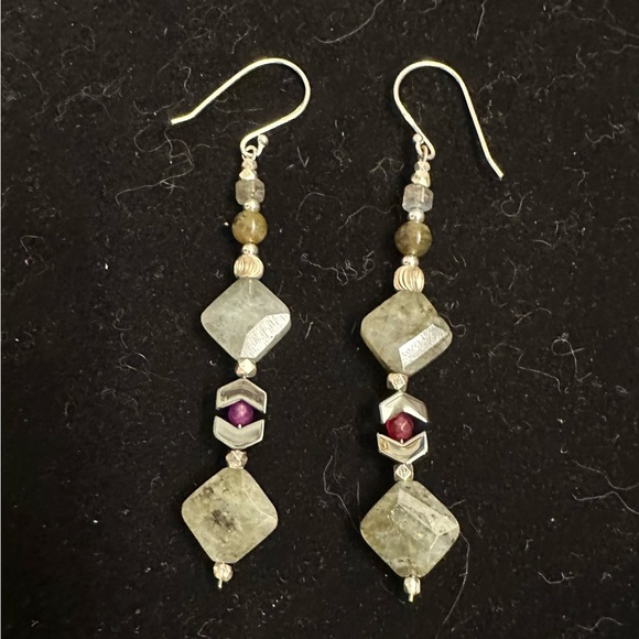 Hand Crafted Labradorite, Hematite, Quartz & Sterling Silver Earrings - Picture 2 of 3